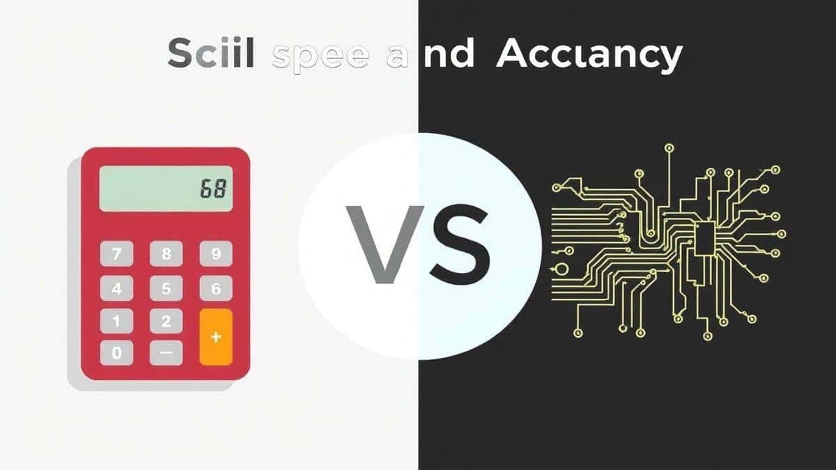 A side-by-side comparison infographic showing a calculator on one side and an electrical circuit diagram on the other, highlighting speed and accuracy benefits A side-by-side comparison infographic showing a calculator on one side and an electrical circuit diagram on the other, highlighting speed and accuracy benefits