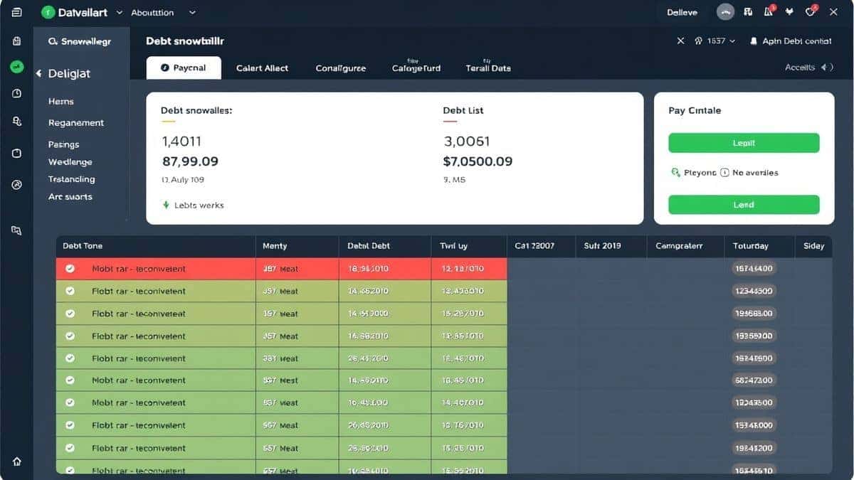 Online debt snowball calculator dashboard showing debt list and payoff timeline