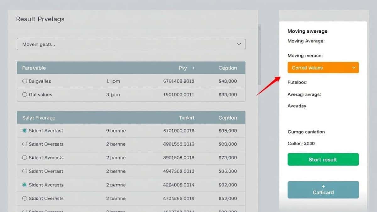 online calculator result preview showing moving average values