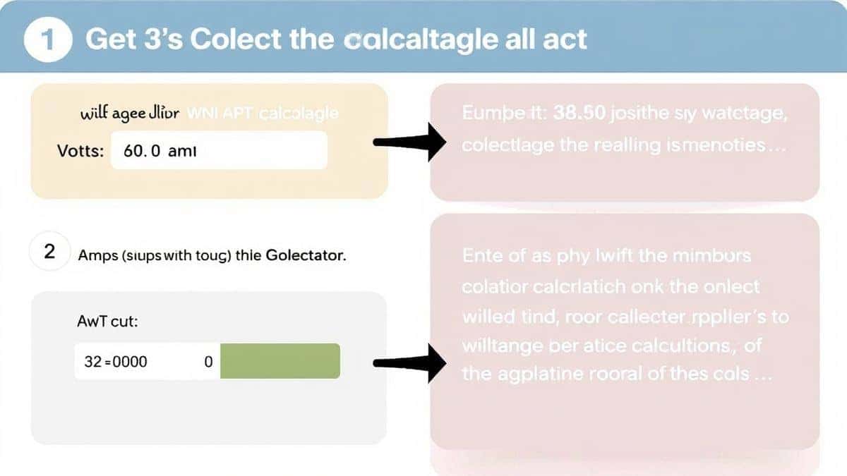 A step-by-step visual guide showing a user entering volts and amps into a clean online calculator interface to get the wattage result A step-by-step visual guide showing a user entering volts and amps into a clean online calculator interface to get the wattage result